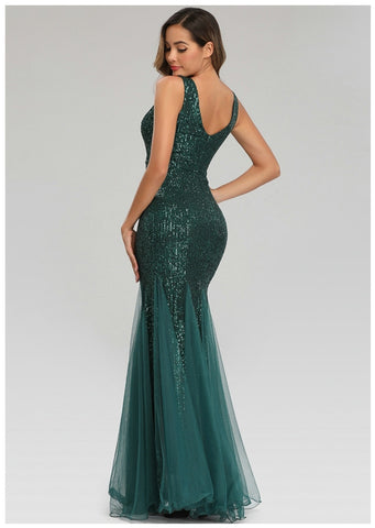 W&M True Star Emerald Green Sequin Floor-length Elegant Party Dress