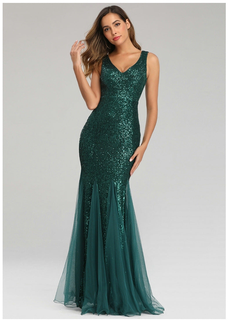 W&M True Star Emerald Green Sequin Floor-length Elegant Party Dress