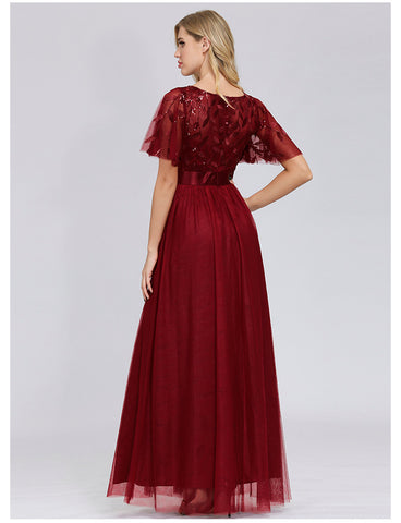 W&M Light Up Beauty Red Wine Sequin Floor-Length Elegant Maxi Party Dress