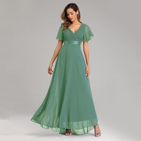 W&M Love of Romance Agave Green Flutter Sleeve A-line Elegant Maxi Party Dress