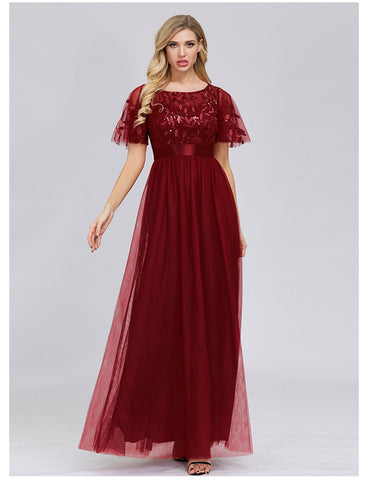 W&M Light Up Beauty Red Wine Sequin Floor-Length Elegant Maxi Party Dress