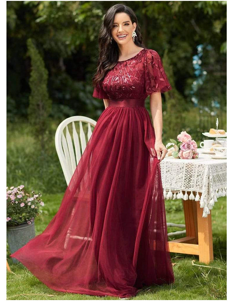 W&M Light Up Beauty Red Wine Sequin Floor-Length Elegant Maxi Party Dress