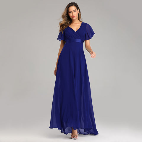 W&M Love of Romance Navy Blue Flutter Sleeve A-line Elegant Maxi Party Dress