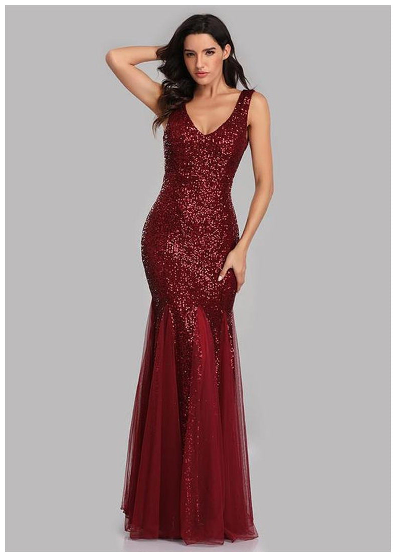W&M True Star Burgundy Red Sequin Floor-length Elegant Party Dress Will&Mariana W&M True Star Burgundy Red Sequin Floor-length Elegant Party Dress Will&Mariana