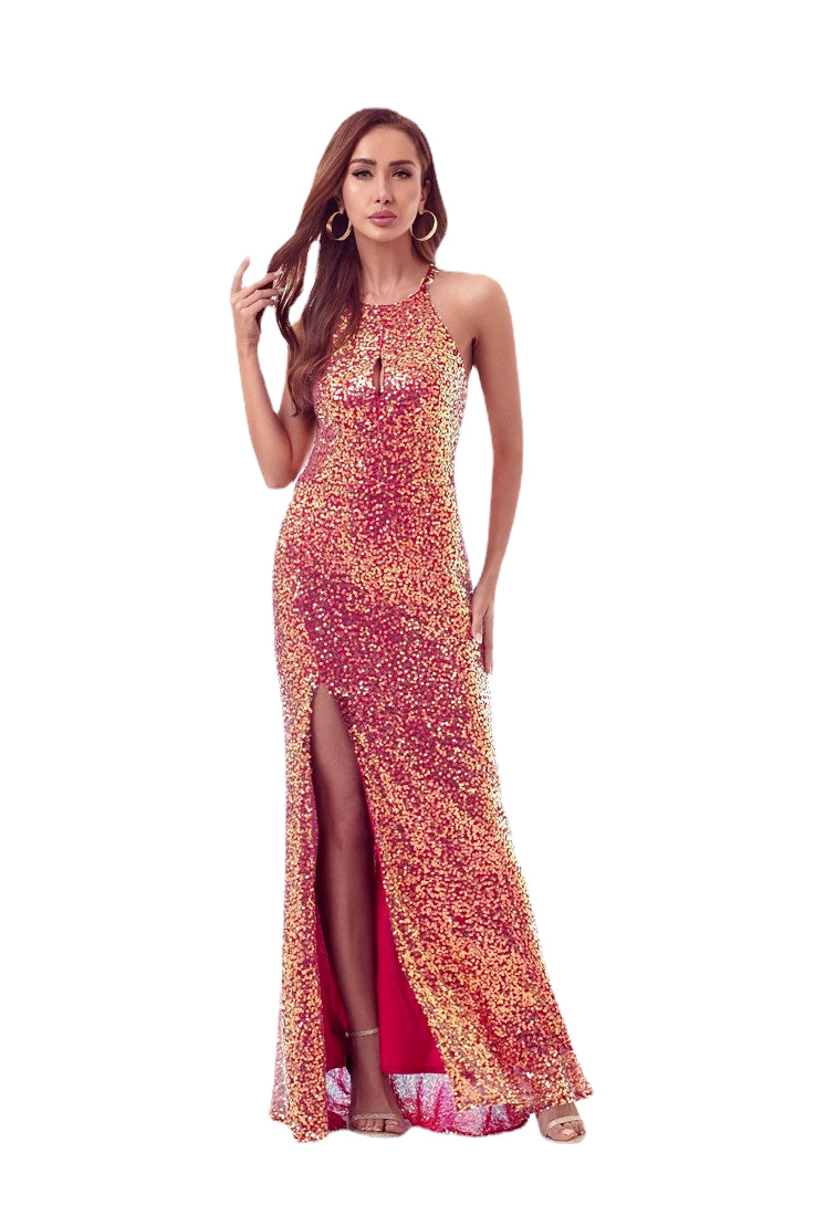 W&M Orange Juice Elegant Shining Sexy Maxi Party Dress