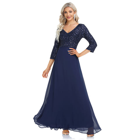 W&M Magic Time A-line Floor-length Marine Blue Elegant Maxi Party Dress