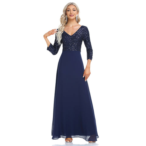 W&M Magic Time A-line Floor-length Marine Blue Elegant Maxi Party Dress