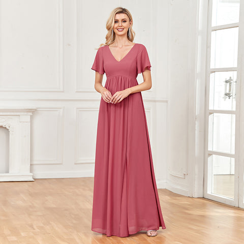 W&M My Luna A-line Chiffon Floor-Length Watermelon Maxi Party Dress